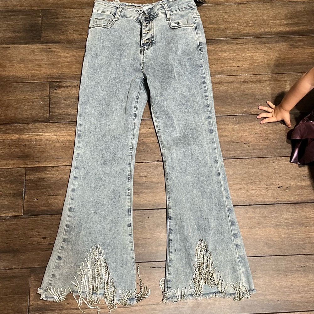 Rhinestone Fringe Jeans size M